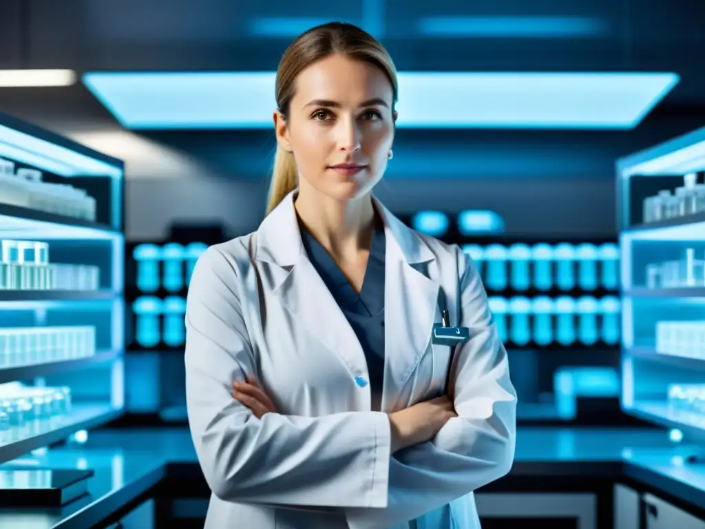 Investigación de vacunas: Laboratorio 8k de vanguardia Un investigador médico en laboratorio de vanguardia analiza datos sobre la seguridad de vacunas y su relación con el sistema inmunológico