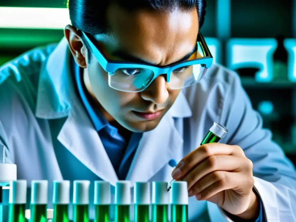 Experto en inmunología analiza vacunas bajo microscopio Un investigador médico examina vacunas bajo microscopio, transmitiendo seguridad vacunas sistema inmunológico con precisión y expertise en inmunología