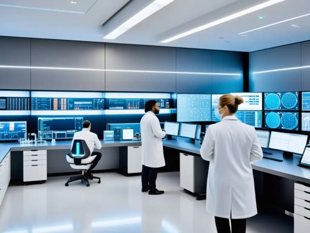 Equipo de investigadores en laboratorio científico de vanguardia Un laboratorio científico de vanguardia con investigadores analizando la importancia del ejercicio en la inmunidad