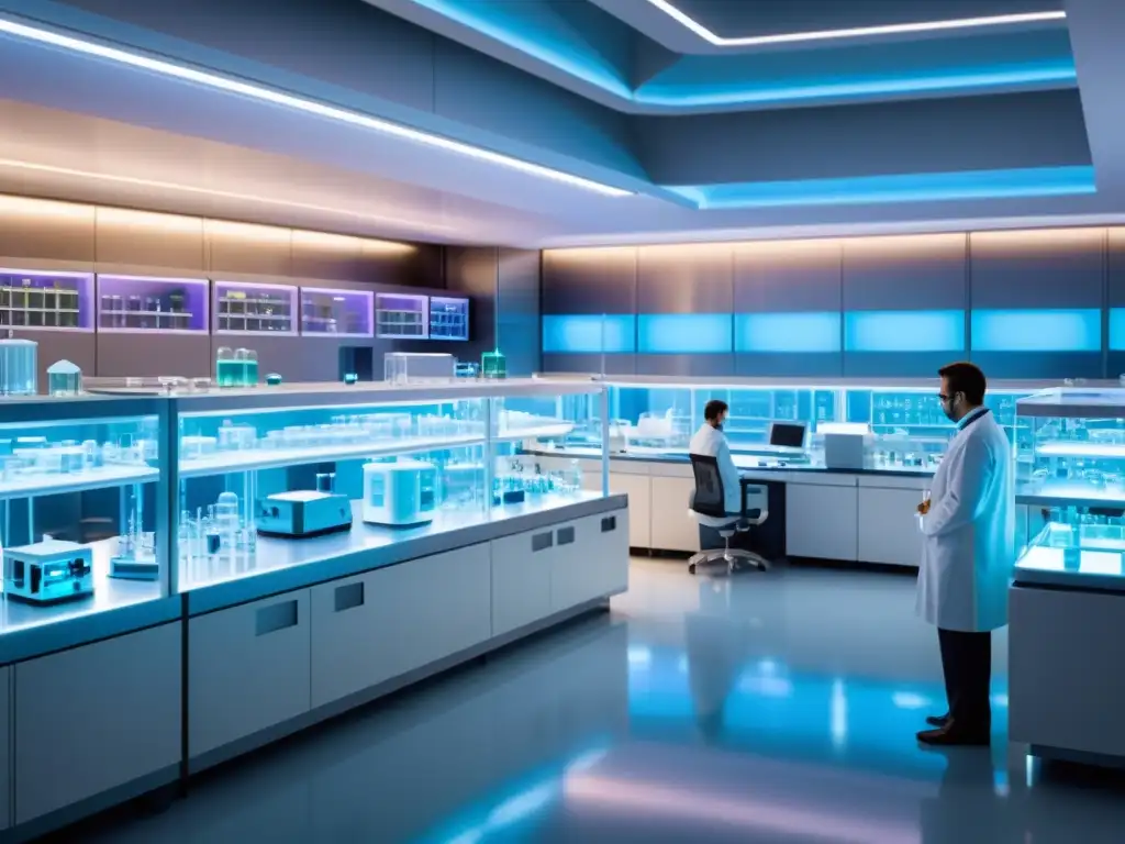 Avanzada investigación médica en el laboratorio del futuro Un laboratorio futurista con científicos desarrollando vacunas para enfermedades autoinmunes, con un ambiente de innovación y esperanza