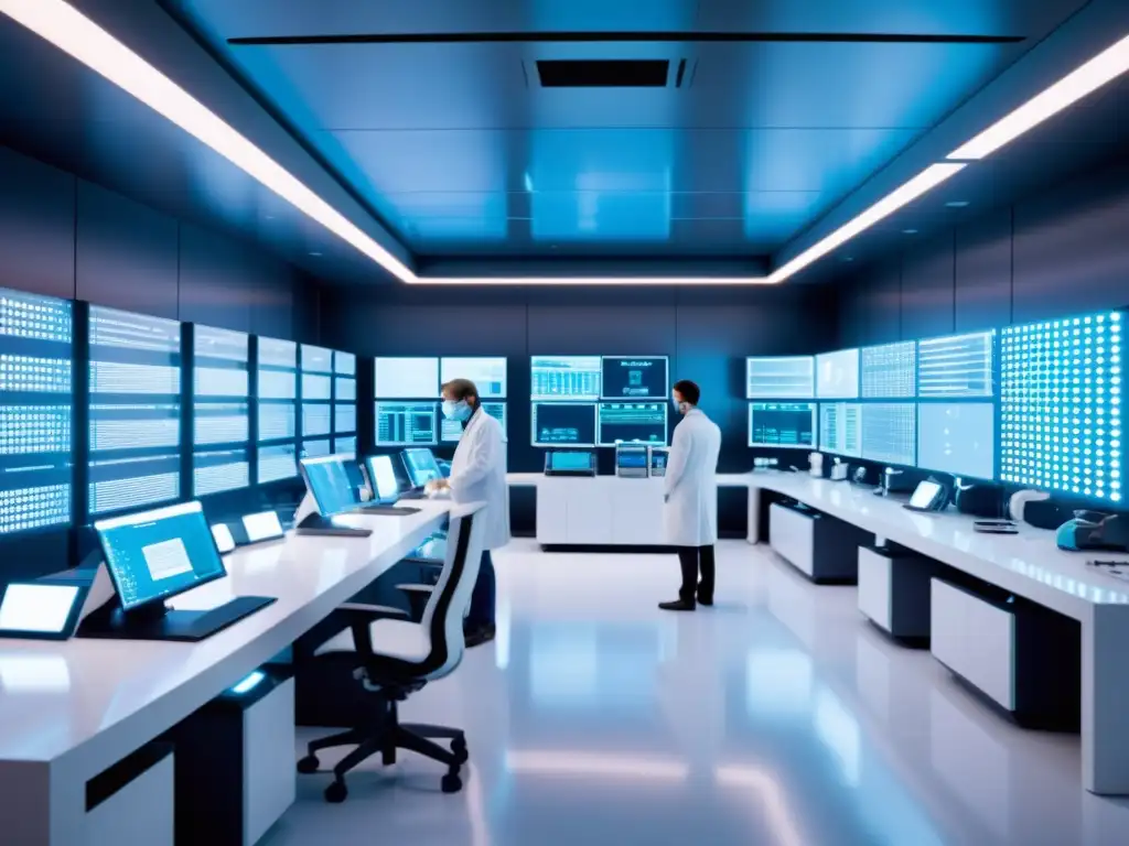 Lab de Genética Avanzada: Investigación y Terapia Génica Un laboratorio futurista con equipos avanzados y científicos trabajando en terapia génica para combatir infecciones