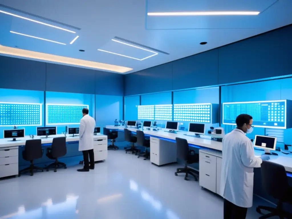 Laboratorio genético futurista: análisis de ADN Un laboratorio futurista de pruebas genéticas destaca la importancia de los marcadores genéticos en la detección temprana de enfermedades