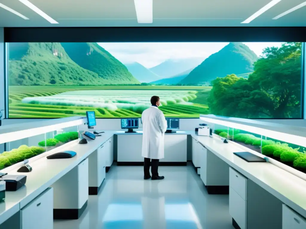 Avanzada terapia génica en laboratorio médico Un laboratorio médico de vanguardia con equipo de terapia génica, científicos en batas blancas y tecnología futurista
