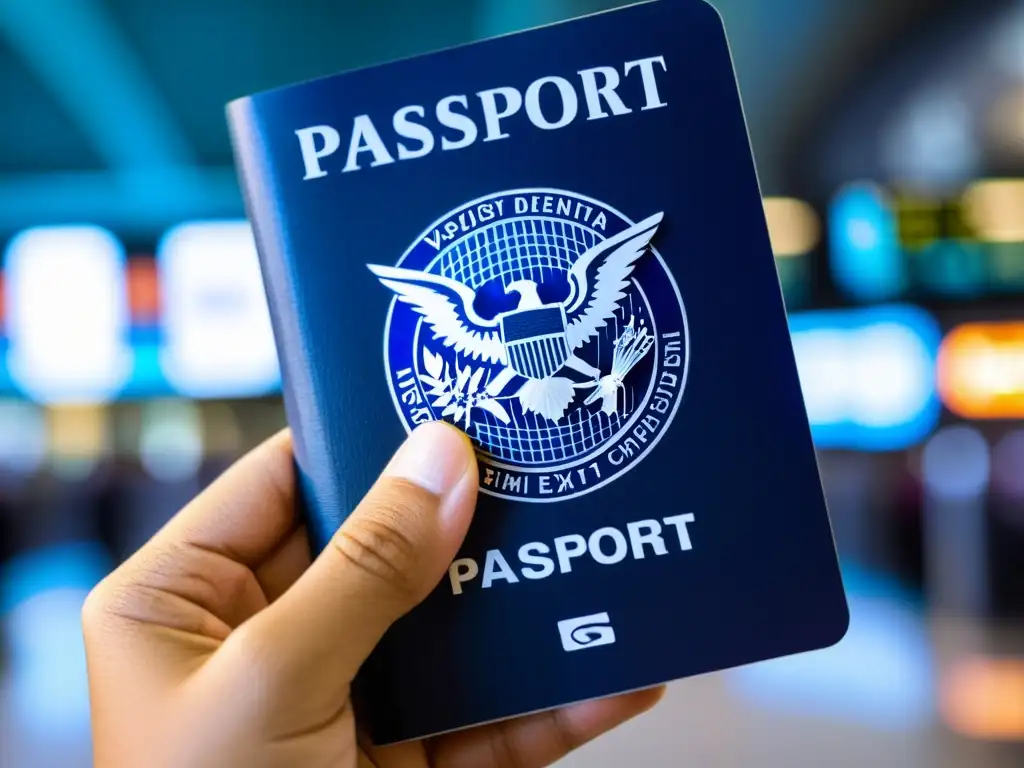 Emocionante pasaporte lleno de sellos de viaje Una mano sostiene un pasaporte desgastado con múltiples sellos de diferentes países