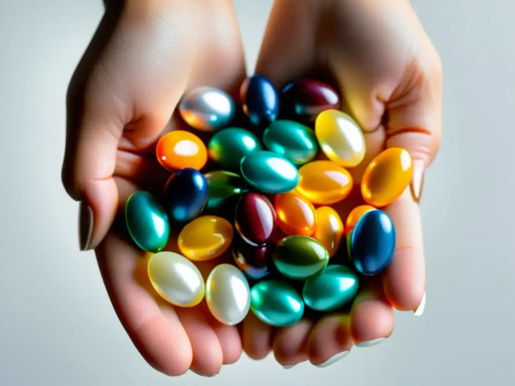 Mano sostiene suplementos nutricionales para reforzar inmunidad en composición colorida y precisa