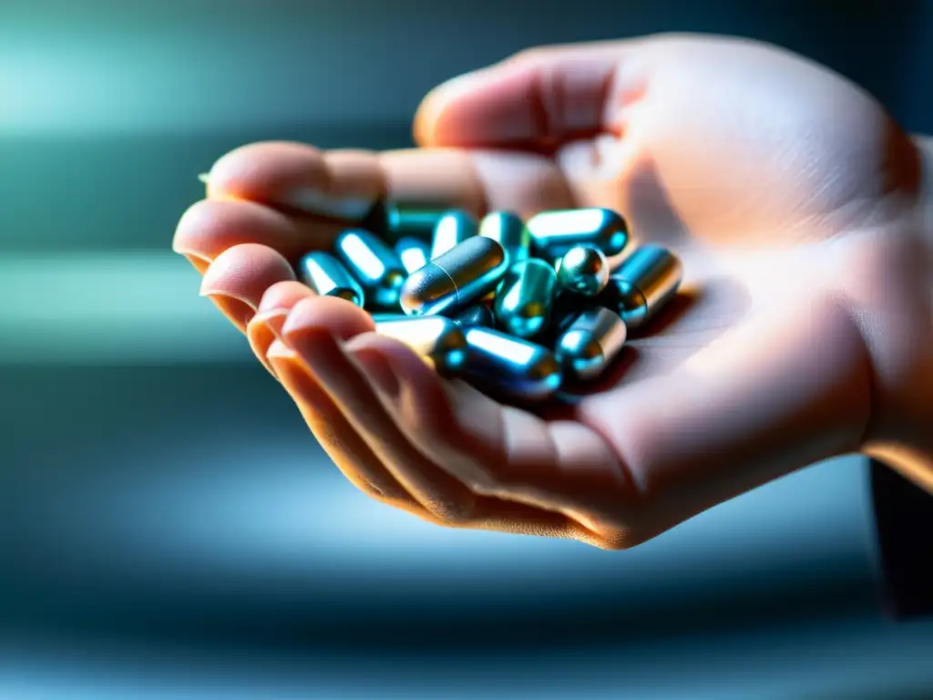 Suplementos de zinc: Detalles Brillantes Mano sosteniendo suplementos de zinc para inmunidad en moderno interior minimalista