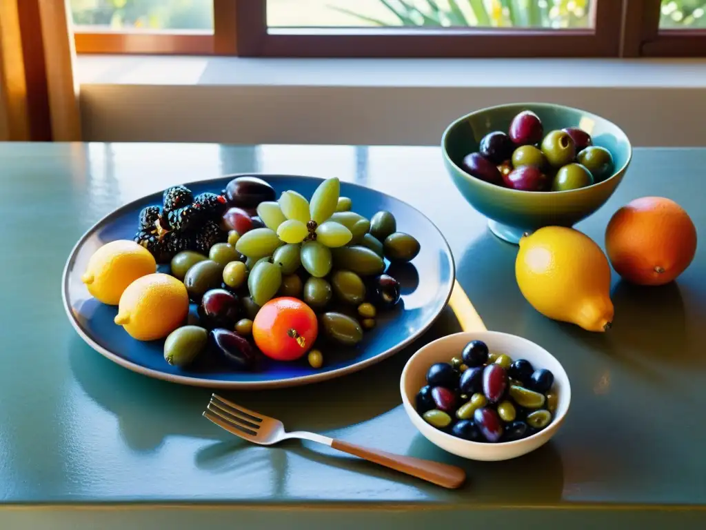 Banquete mediterráneo: frescura y vitalidad en la mesa Una mesa mediterránea con abundante comida fresca, evocando la dieta mediterránea y su impacto en el sistema inmunológico