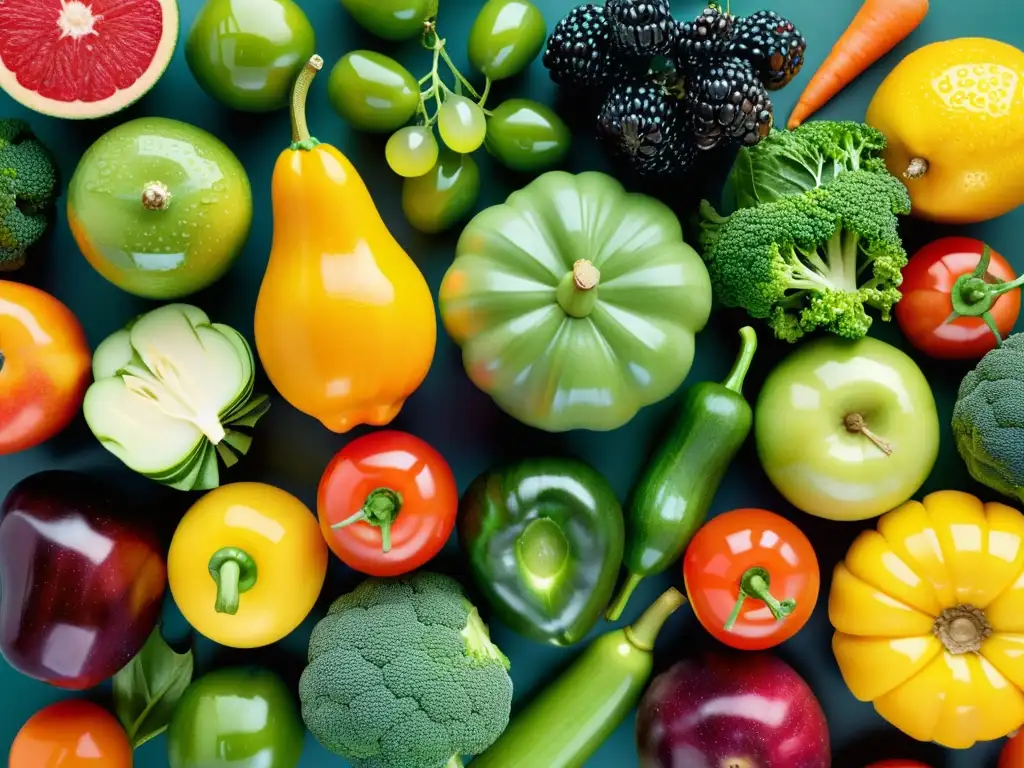 Exquisita variedad de frutas y verduras frescas en 8k Una mezcla colorida y fresca de frutas y verduras con gotas de agua