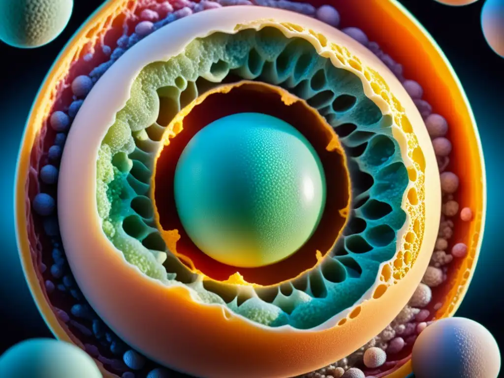 Fertilización del óvulo humano: interacción inmune Microscópica vista detallada de la fertilización de un óvulo humano, mostrando células inmunes interactuando con el óvulo fertilizado