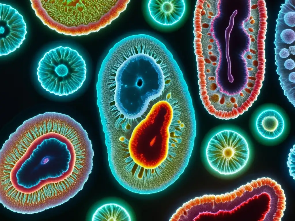 Microscopio inmunológico: células inmunes brillantes en colores vibrantes Microscopio muestra células inmunes en colores vibrantes, destacando detalles estructurales