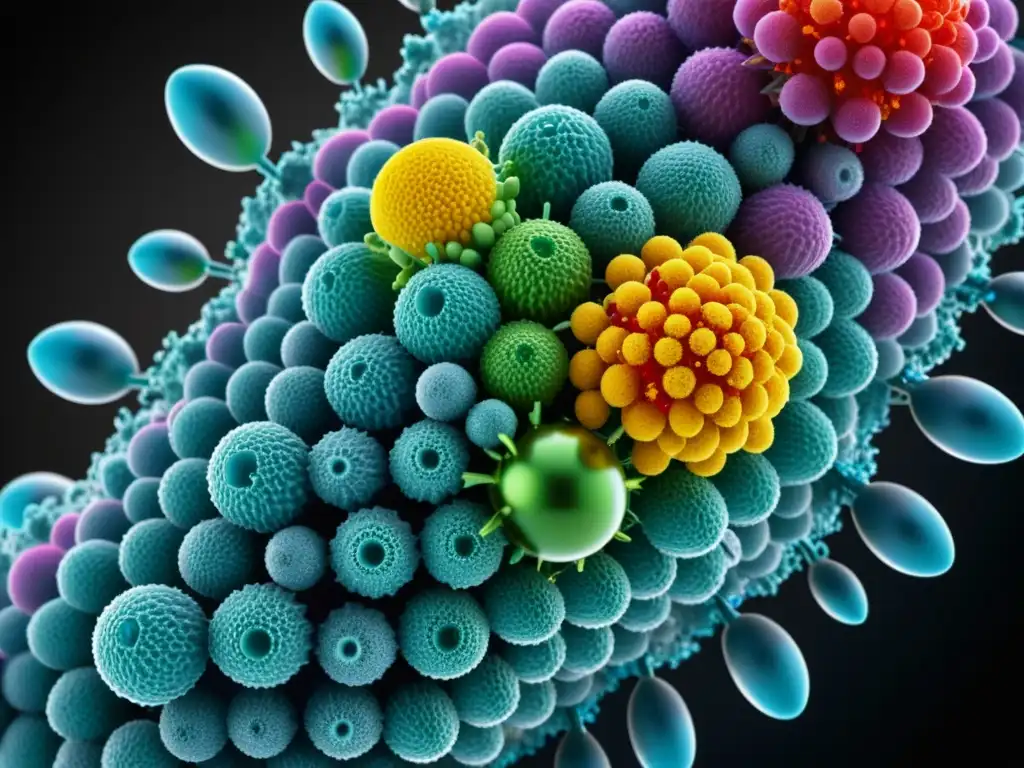 Complejo adyuvante-antígeno: detalle nanoscópico Microscopio electrónico muestra la estructura detallada de adyuvantes en vacunas, resaltando su función en la eficacia vacunal