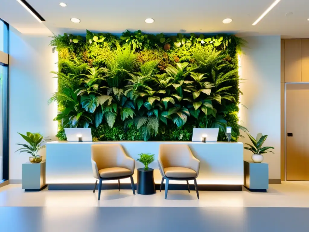 Espera placentera en clínica moderna con plantas vivas Moderna sala de espera de clínica, con ambiente tranquilo y plantas vivas