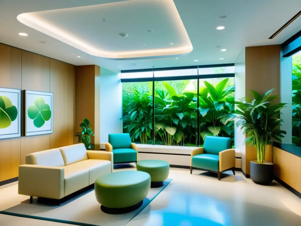 Moderna clínica de inmunoterapia para alergias severas Moderno centro médico con inmunoterapia para alergias severas, personal experto y ambiente acogedor con vegetación y luz natural