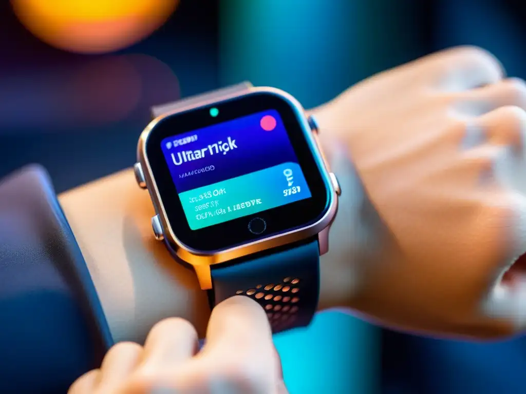 Dispositivo wearable de alta tecnología mostrando datos en tiempo real del sistema inmunológico Un moderno dispositivo wearable con pantalla táctil y sensores biométricos mostrando la respuesta inmune del usuario durante el ejercicio