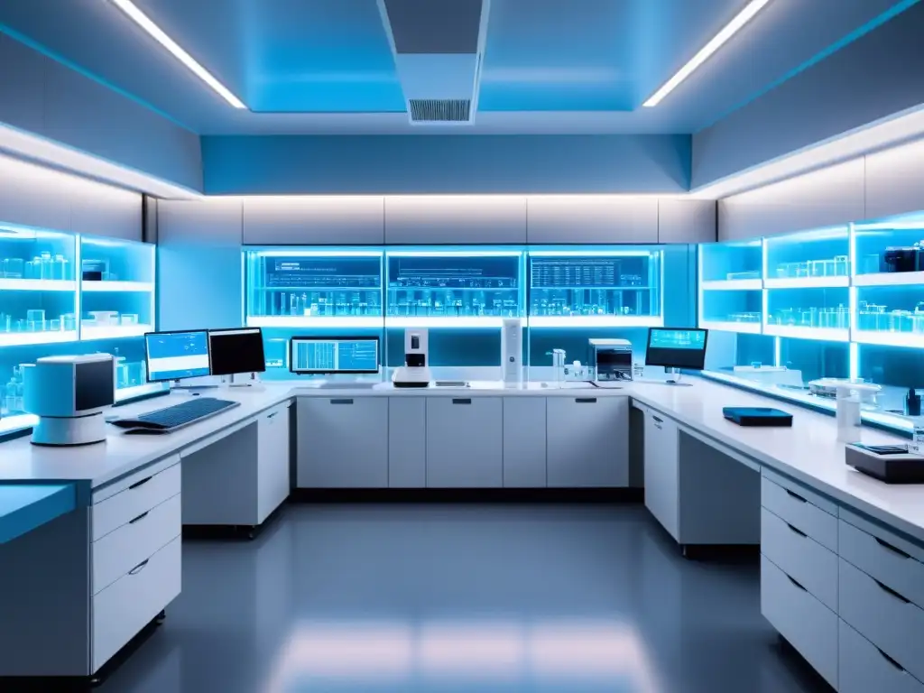 Innovador laboratorio con visualización del sistema inmunológico Moderno laboratorio con científicos en bata blanca y equipo de alta tecnología