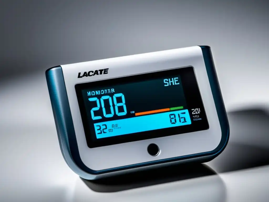 Un moderno monitor de lactato muestra datos detallados en pantalla, resaltando su precisión y tecnología de vanguardia