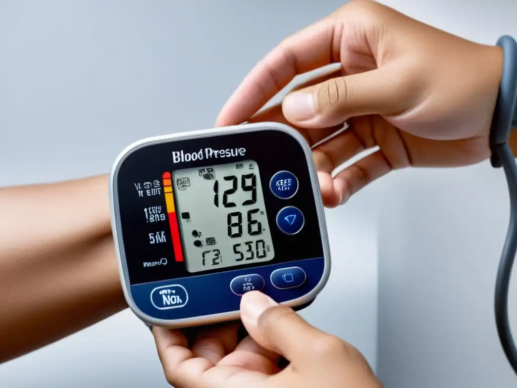 Monitor de presión arterial digital: precisión y tecnología Un moderno monitor de presión arterial en mano, destacando la precisión y tecnología para el sistema inmune