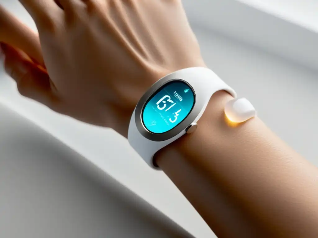 Tracker de Fertilidad: Innovación y Precisión Un moderno rastreador de fertilidad y sistema inmunológico con diseño innovador, iluminado por luz natural en superficie blanca
