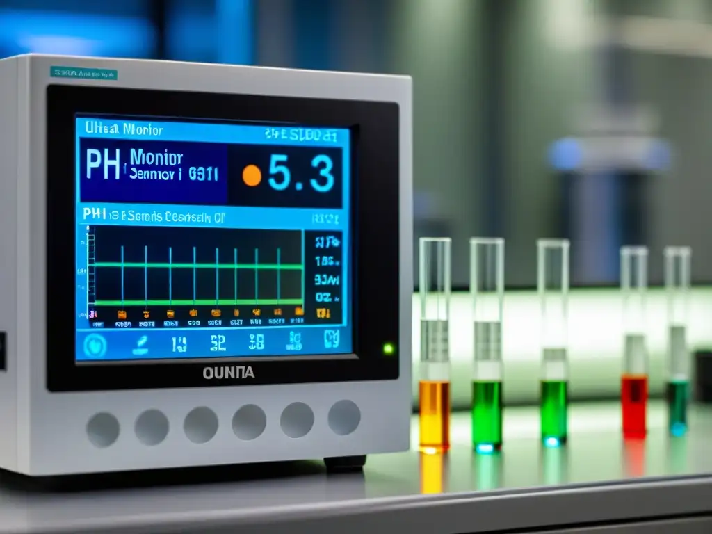 Monitor de pH de alta tecnología en laboratorio Un monitor de pH de diseño moderno en un laboratorio, resaltando la importancia del pH corporal en inmunidad