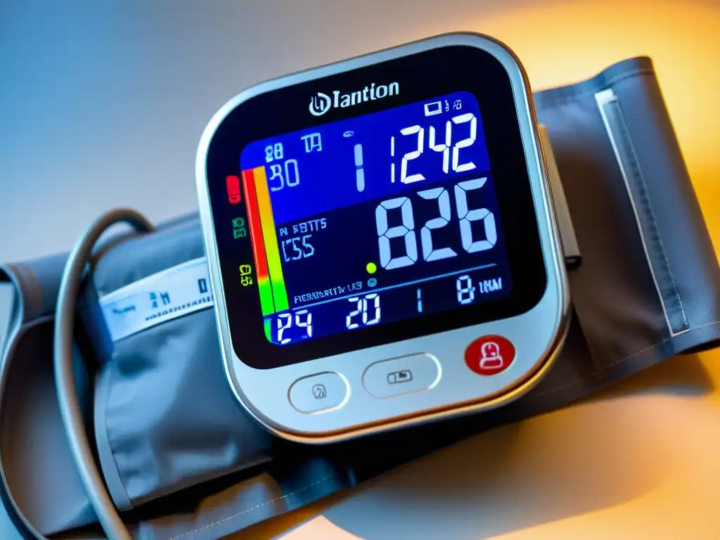 Monitor de presión arterial de alta tecnología: precisión y confianza Un monitor de presión arterial de alta tecnología con diseño moderno en un entorno clínico