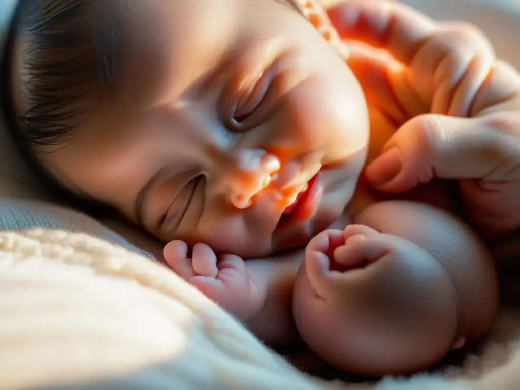 Vínculo íntimo: bebé amamantando con su madre Un bebé recién nacido se aferra al pecho de su madre, iluminados por la suave luz natural