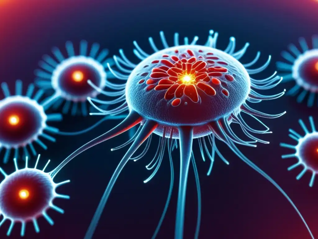 Nanobots combatiendo virus en el torrente sanguíneo Nanobots de nanotecnología en inmunología neutralizan virus y bacterias en el torrente sanguíneo, fusionando biología y tecnología