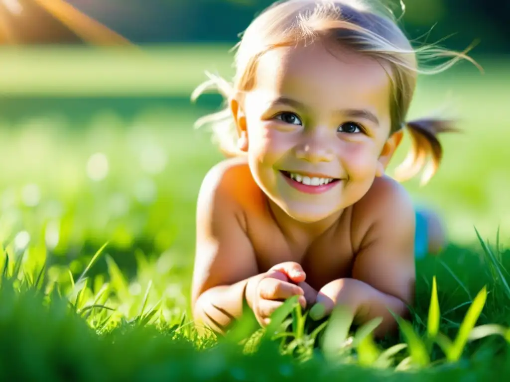 Niño feliz bajo el sol: vitalidad y bienestar Niño sonriente jugando afuera bajo el sol brillante, promoviendo la vitamina D y la inmunidad en niños