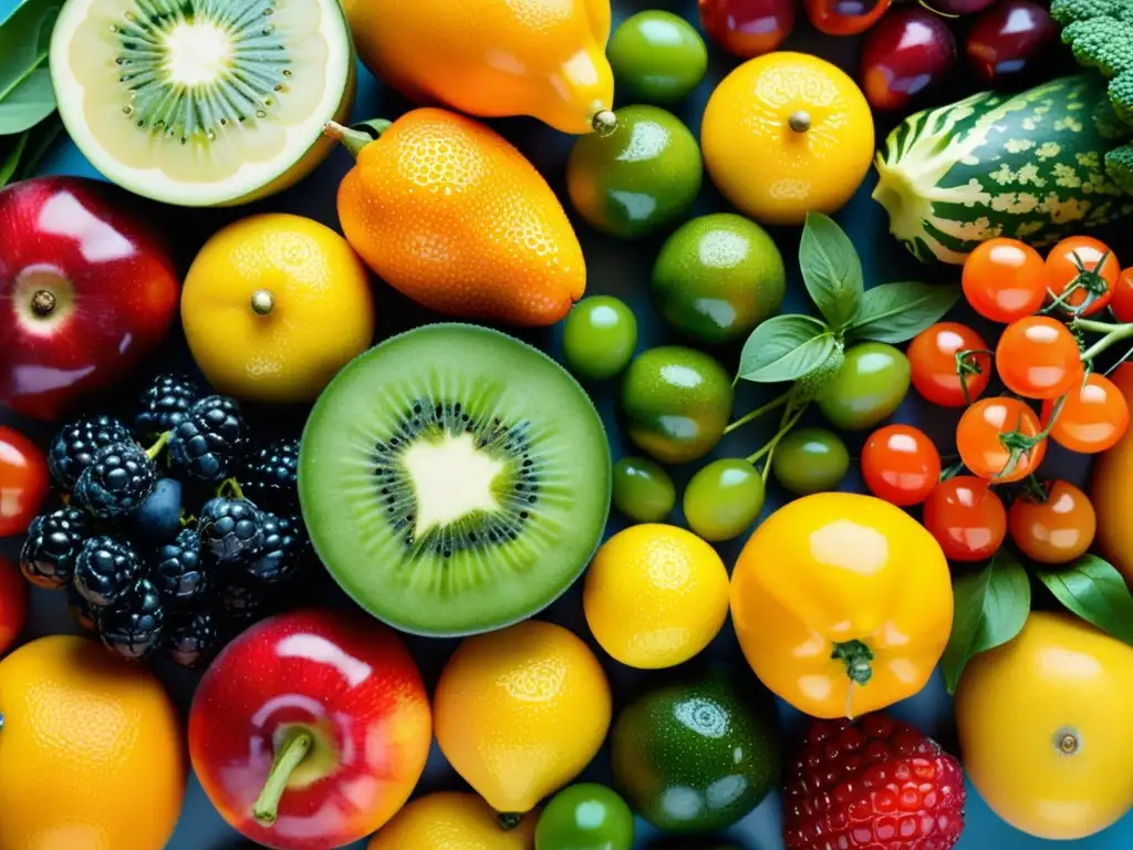 Patrón visual impactante de frutas y verduras antioxidantes Una obra de arte con frutas y verduras en un patrón simétrico