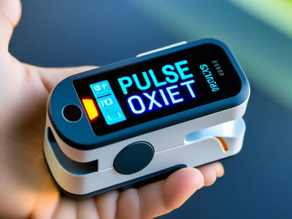 Oxímetro de Pulso de Alta Tecnología: Precisión y Elegancia Un oxímetro de pulso de última generación muestra lecturas vitales nítidas en un entorno clínico