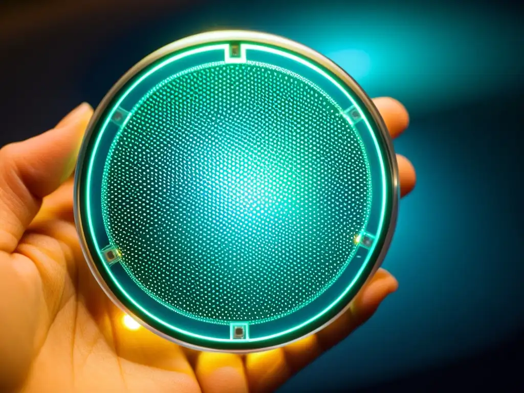 Adhesivo de nanotecnología bioluminiscente Un parche de nanotecnología iluminado con sensores bioluminiscentes para fortalecer el sistema inmunológico, en un laboratorio científico vanguardista