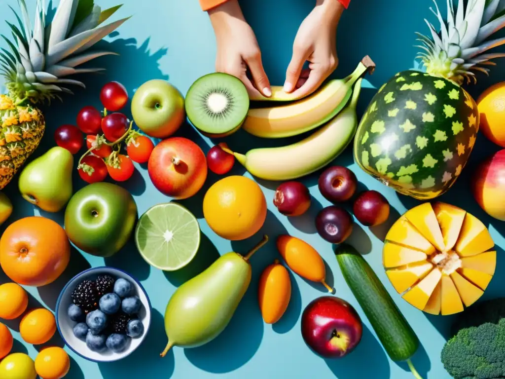 Estilo de vida saludable: ejercicios, alimentación y descanso Persona activa disfrutando de hábitos saludables, rodeada de frutas y vegetales, ejercitándose al aire libre y descansando en un entorno sereno
