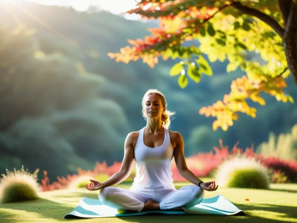 Práctica de Kundalini Yoga al aire libre: vitalidad y energía Persona practicando Kundalini yoga al aire libre, irradiando vitalidad y energía, fortaleciendo el sistema inmunológico