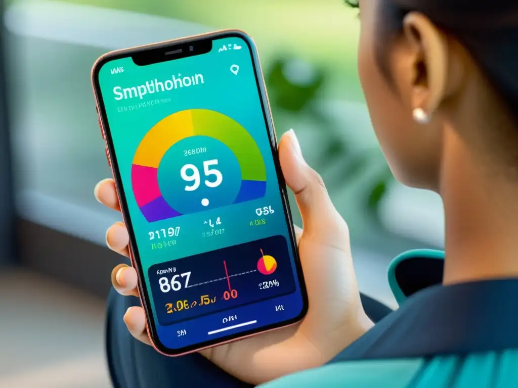 Monitoreo de salud digital: Empoderamiento a través de la tecnología Una persona utiliza un app para rastrear su salud