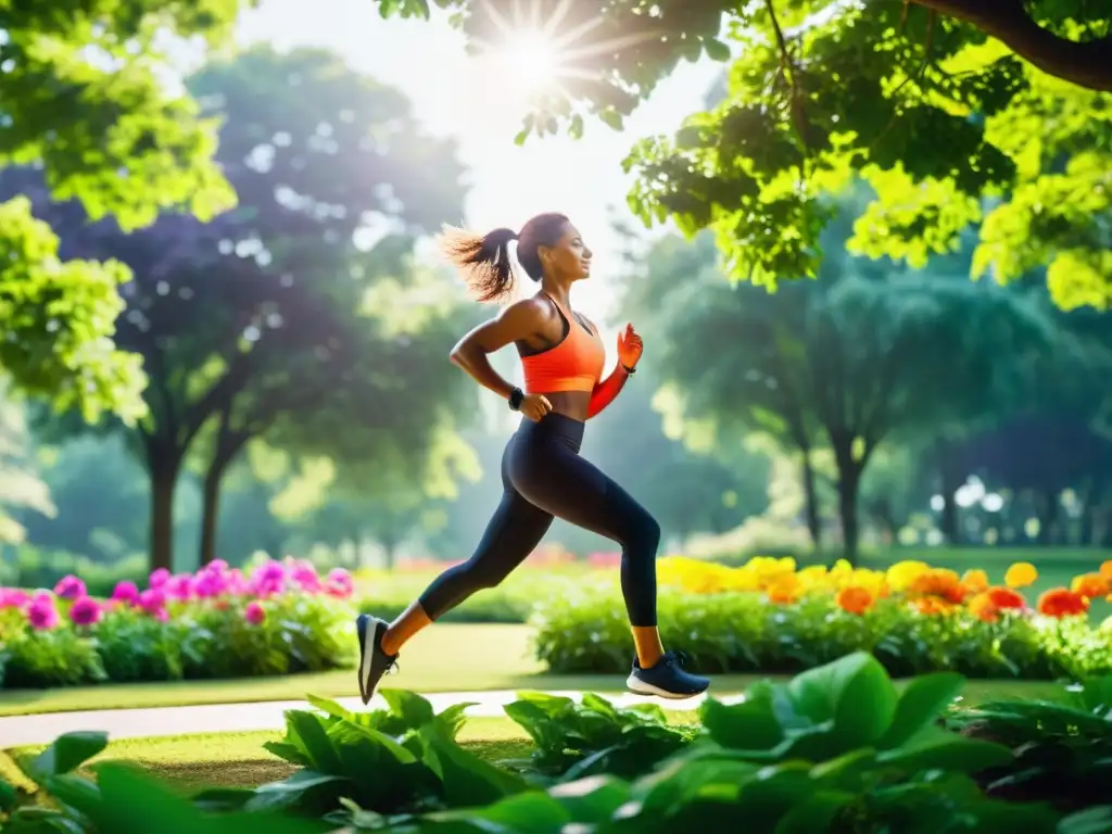 Actividades físicas en un parque verde: jogging, yoga y ciclismo Persona realizando ejercicio al aire libre en un parque, rodeada de naturaleza exuberante y vibrante