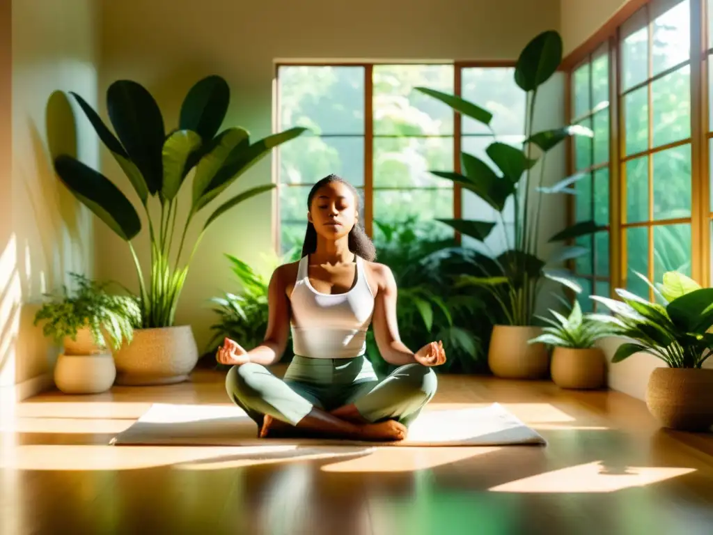 Persona meditando en un entorno natural y luminoso, practicando mindfulness para fortalecer el sistema inmunológico