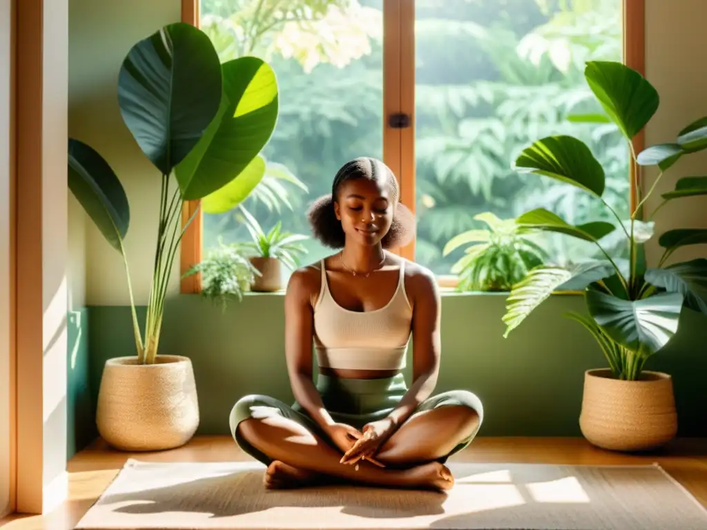 Mediación en un entorno sereno y natural Persona meditando en un entorno natural y sereno, con beneficios para el sistema inmunológico