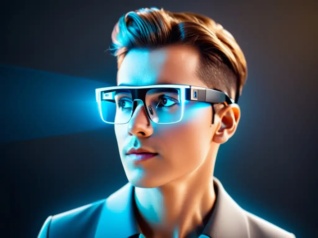 Visualización inmunológica 8k de vanguardia Persona con gafas inteligentes mostrando visualización en tiempo real de la actividad del sistema inmunológico