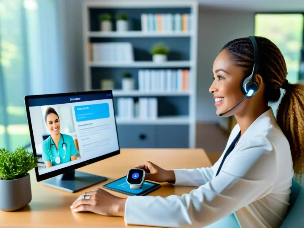 Consulta médica remota con inmunólogo en hogar moderno Persona consultando a un inmunólogo por video llamada en un hogar acogedor, con telemedicina para consultas inmunológicas