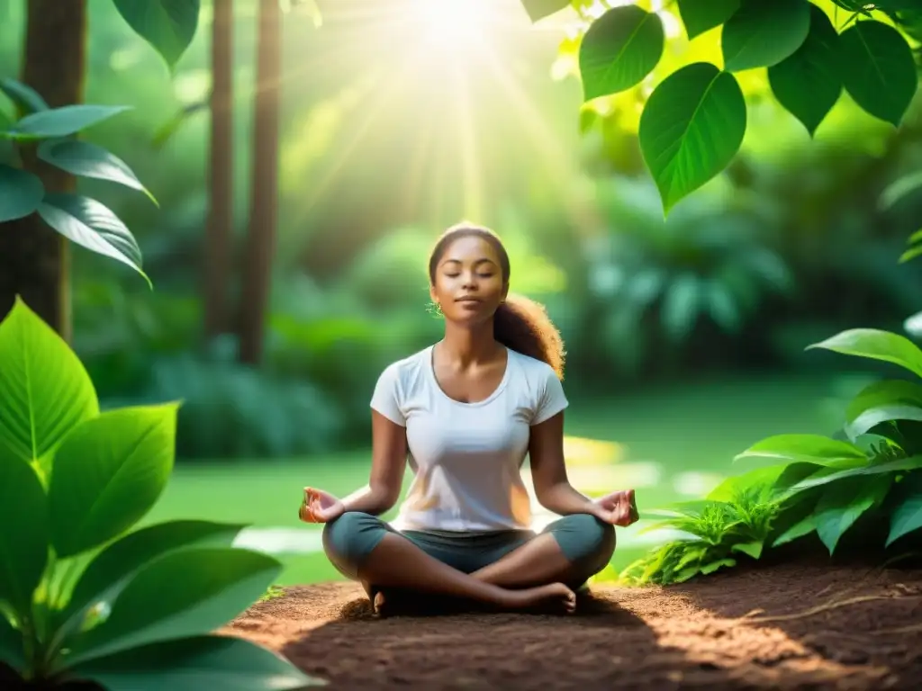 Persona practicando mindfulness en entorno natural, destacando la importancia del estrés en el sistema inmunológico