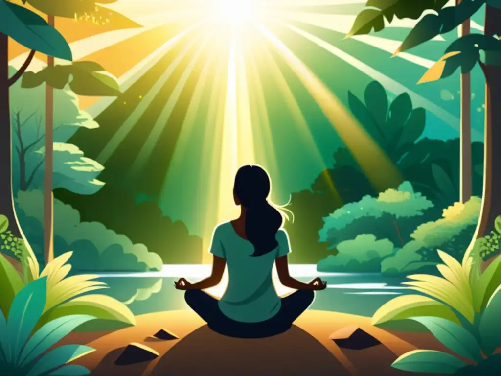 Persona practicando mindfulness en la naturaleza, impacto del estrés en el sistema inmune