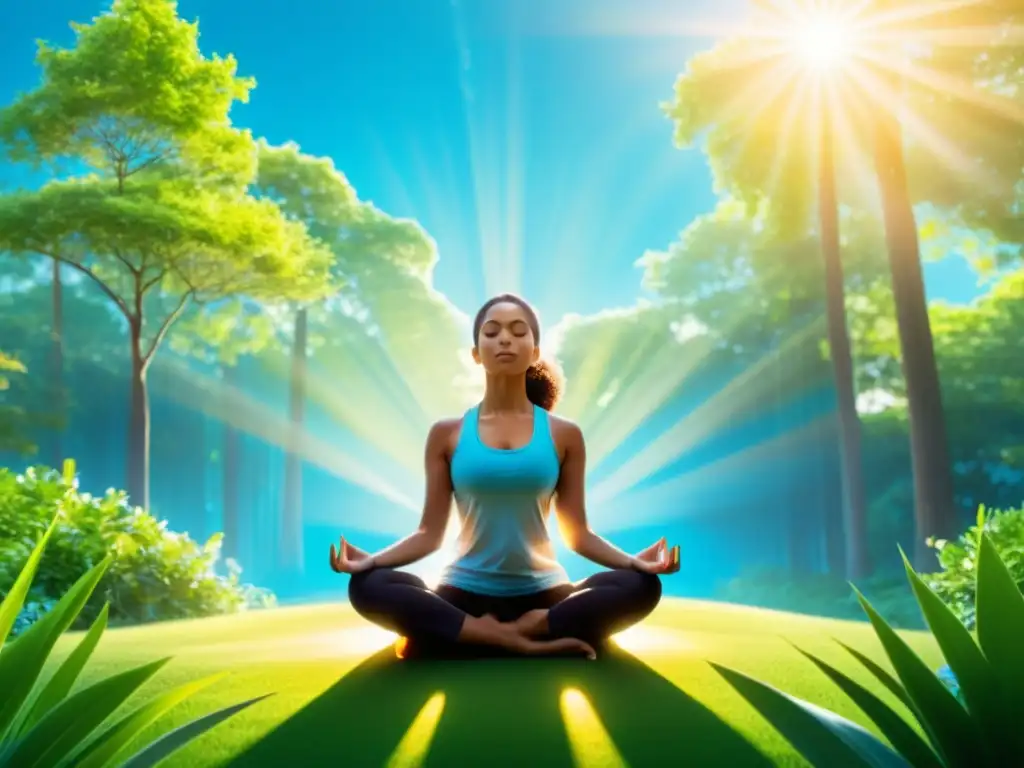 Serena meditación en la naturaleza: equilibrio y calma Persona practicando mindfulness en la naturaleza, evocando paz y equilibrio para el manejo del estrés y el sistema inmunológico
