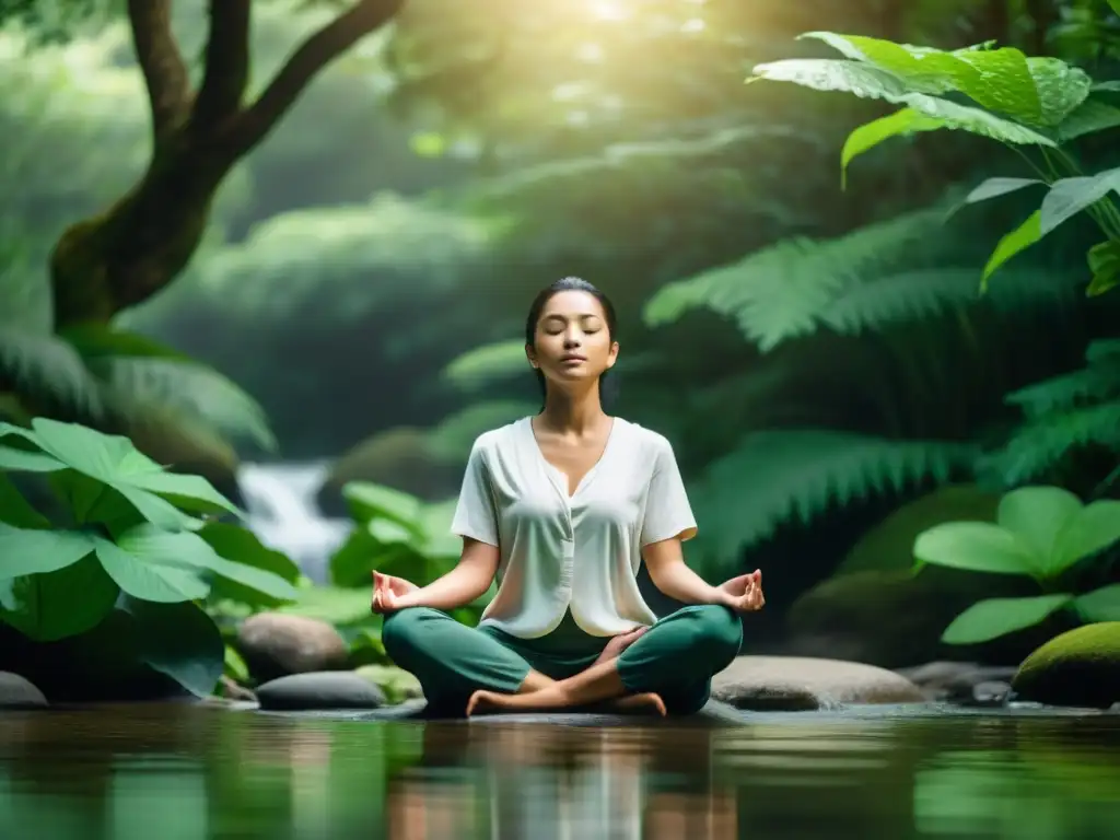 Meditación en la Naturaleza: Serenidad y Equilibrio Persona meditando en la naturaleza, transmitiendo calma y equilibrio