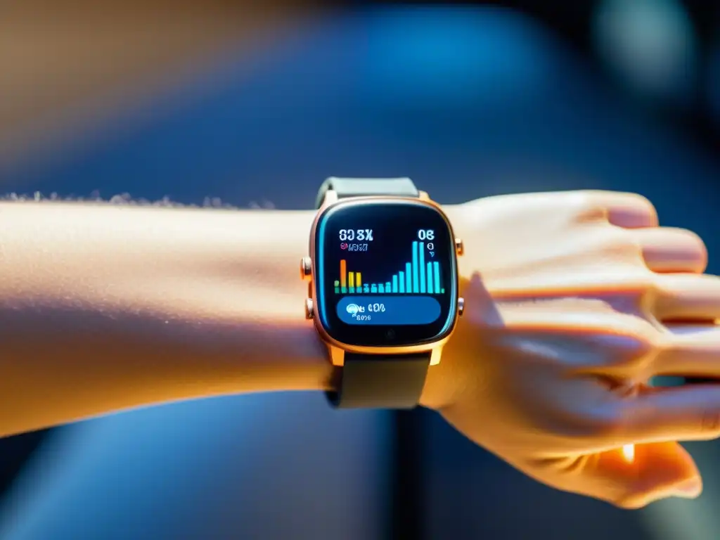 Dispositivo de salud futurista en la vida diaria Persona con wearables para analizar sudor inmune, integrados en su vida diaria con tecnología de vanguardia y sofisticación