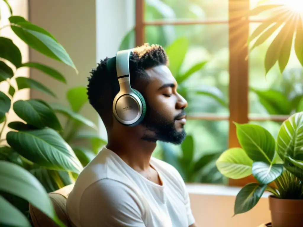 Terapia musical: fortaleciendo el sistema inmunológico Persona disfrutando de terapia musical para fortalecer el sistema inmunológico en un ambiente sereno y lleno de naturaleza