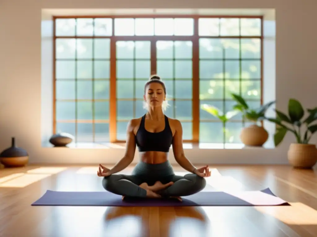Yoga y Aromaterapia: Fortalecimiento Inmune Persona practicando yoga en un estudio sereno con aromaterapia para estimulación del sistema inmunológico