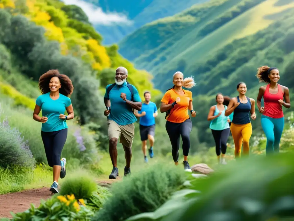 Vida activa: diversidad y bienestar al aire libre Personas diversas disfrutando de actividades al aire libre, transmitiendo vitalidad y bienestar