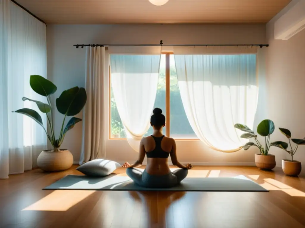 Meditación serena: Paz y tranquilidad en un ambiente minimalista Personas meditando en un espacio sereno, emanando tranquilidad y paz