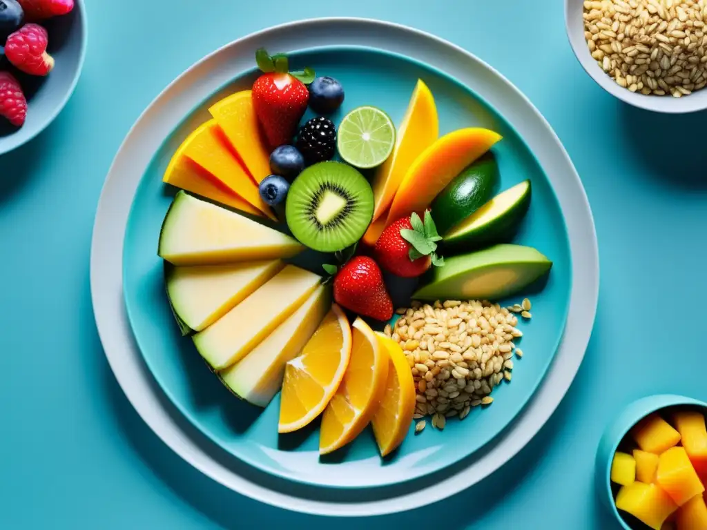 Plato balanceado: explosión de color y nutrición Un plato vibrante y colorido que destaca la importancia de la nutrición balanceada para la salud inmune
