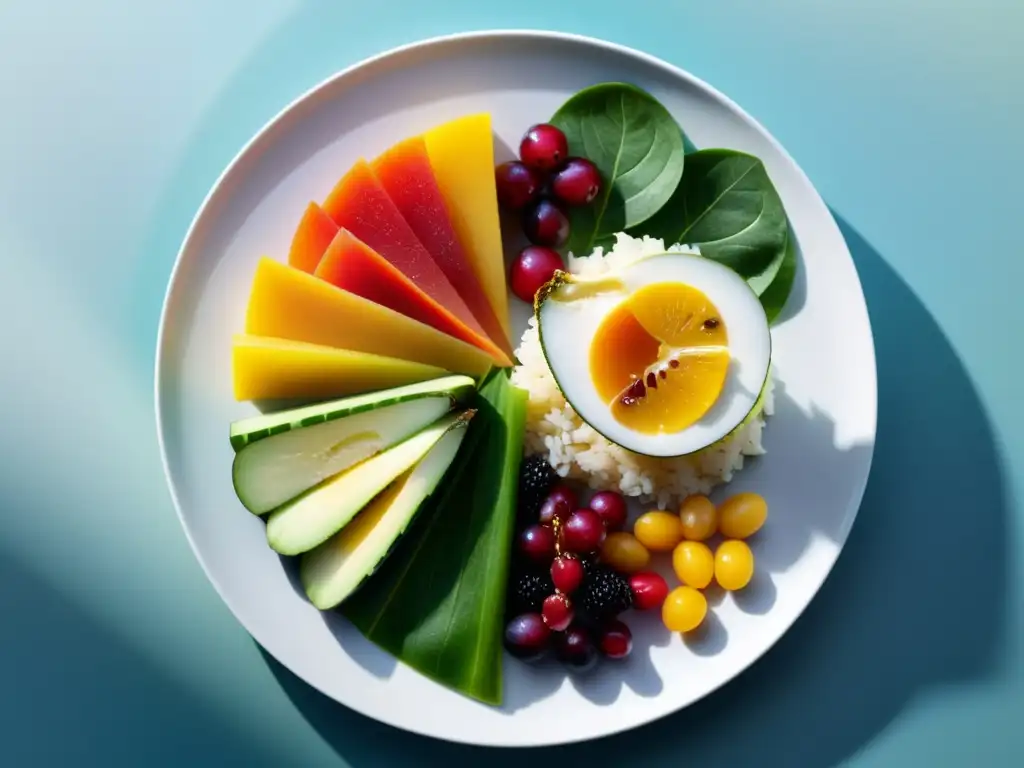 Plato de comida vibrante: detalle ultra definido Una presentación artística de alimentos vibrantes y ricos en nutrientes clave para el sistema inmune, con colores y texturas impresionantes