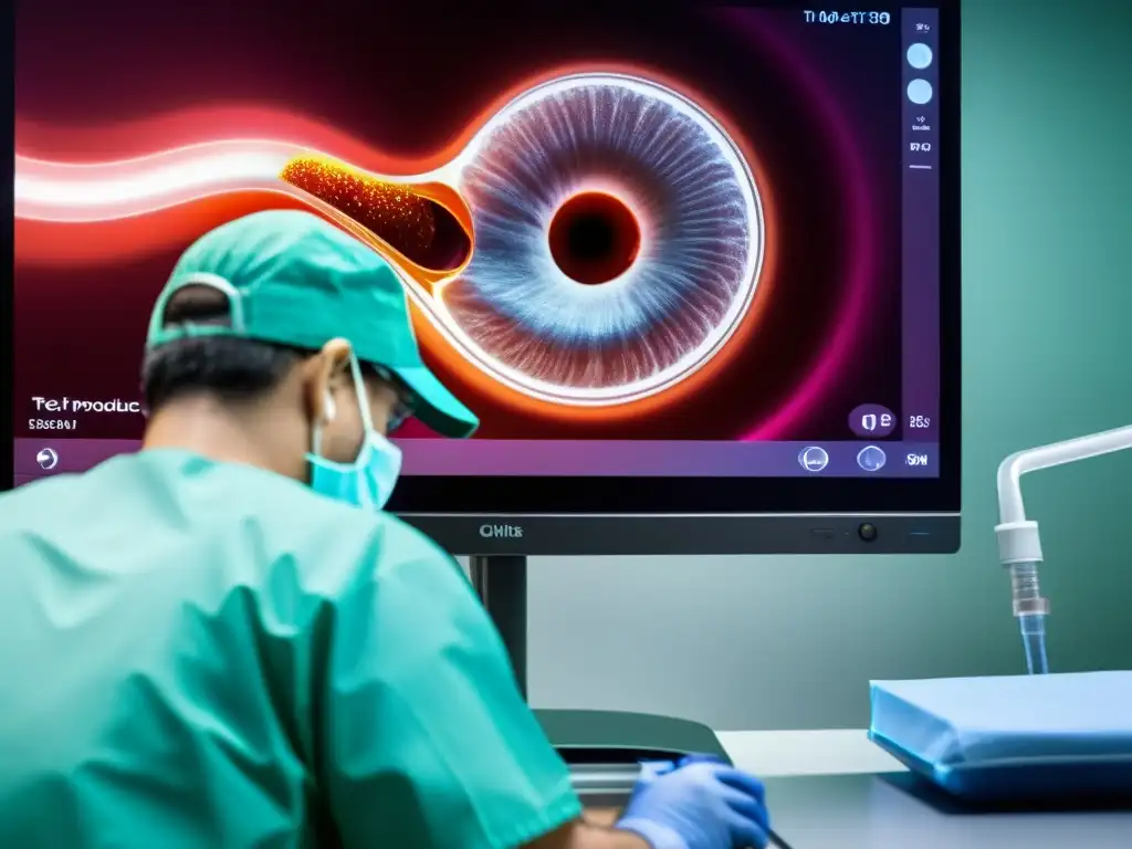 Procedimiento de endoscopia de vanguardia para colitis ulcerosa Procedimiento endoscópico de terapias combinadas para tratamiento de colitis ulcerosa en moderno entorno médico de vanguardia